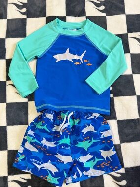 Floatimini Blue & Aqua Shark Rashguard Swim Set